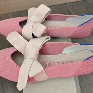 Rothy's Pink and Beige Flats with Bow Accent